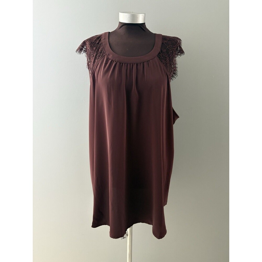 Torrid Studio Crepe de Chine Lace Trim Blouse 4X Burgundy Whimsy Career New